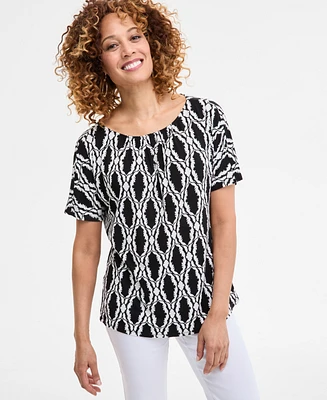 Jm Collection Women's Printed Scoop-Neck Short-Sleeve Top