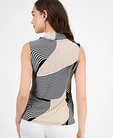 Anne Klein Women's Printed Triple-Pleat V-Neck Top