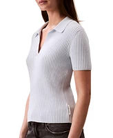 Calvin Klein Jeans Women's Cotton Ribbed Monogram-Logo Polo Top