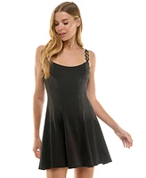 City Studios Juniors' Satin Chain-Trim Fit & Flare Dress