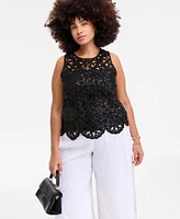 On 34th Trendy Plus Size Crochet Scalloped Tank Top Cotton Gauze Smocked Waist Wide Leg Pants Exclusively At Macys