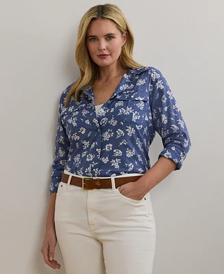 Lauren Ralph Plus Classic-Fit Floral Cotton Voile Shirt