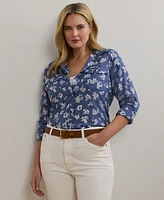 Lauren Ralph Plus Classic-Fit Floral Cotton Voile Shirt
