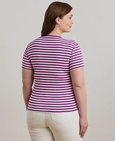 Lauren Ralph Lauren Plus Size Striped Stretch Cotton Crewneck Tee
