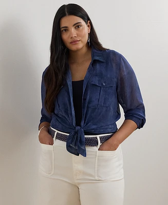 Lauren Ralph Plus Classic-Fit Print Chiffon Shirt
