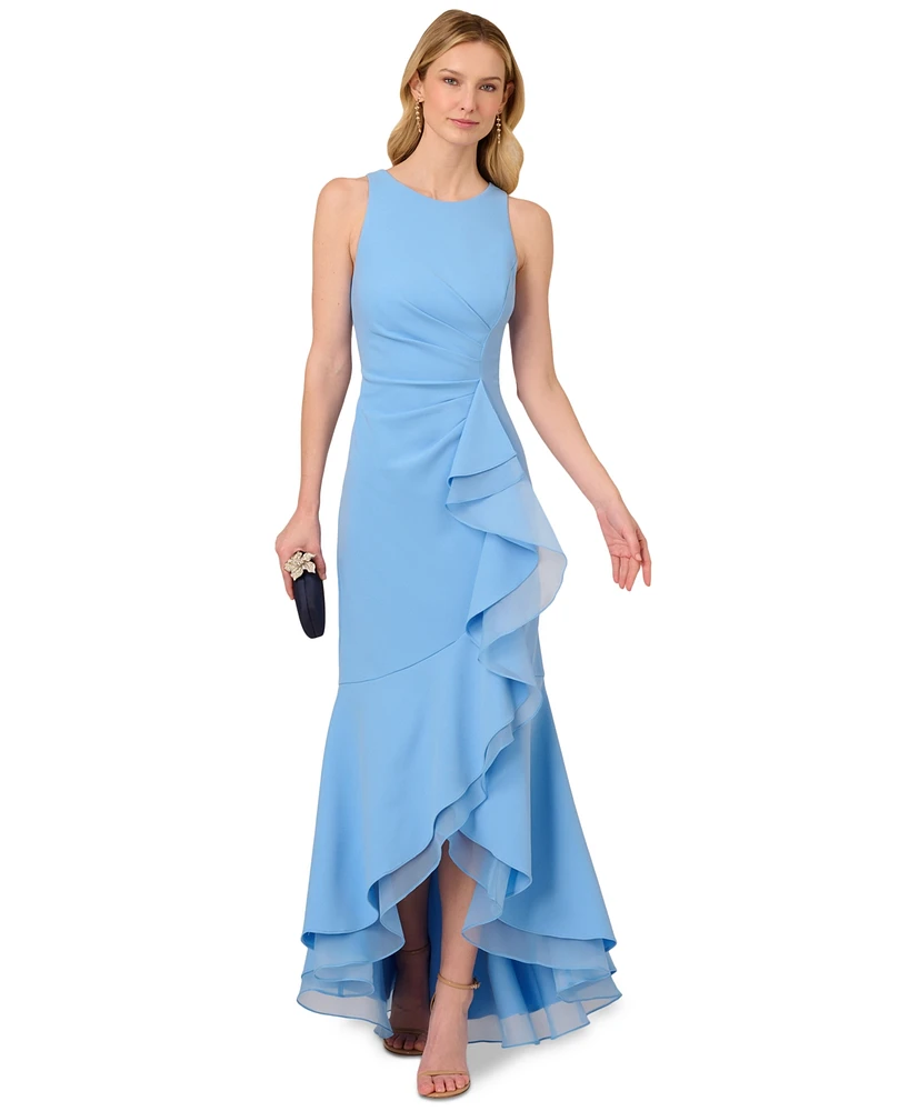 Adrianna Papell Women's Sleeveless Ruffled High-Low Gown