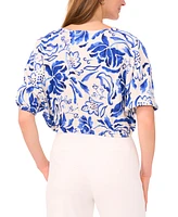 Sam & Jess Petite Printed Boat-Neck Elbow-Sleeve Top