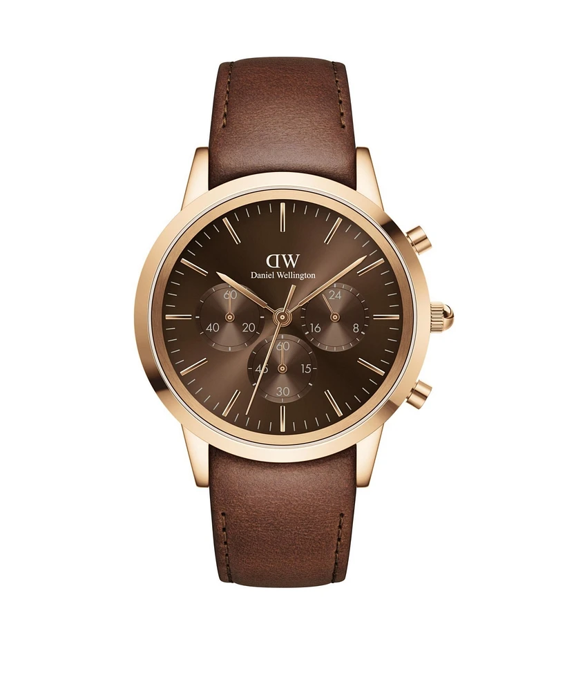 Daniel Wellington Unisex Chronograph Brown Leather Watch, 42mm