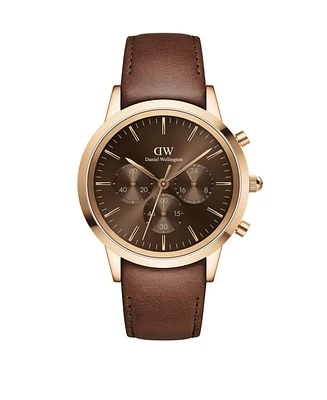 Daniel Wellington Unisex Chronograph Brown Leather Watch, 42mm