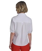 Halston Women's Cotton Elbow-Sleeve Button-Front Blouse