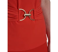 Halston Women's Horsebit Buckle Boat-Neck Sleeveless Top