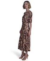 Halston Women's Printed Tie-Waist Faux-Wrap Midi Dress