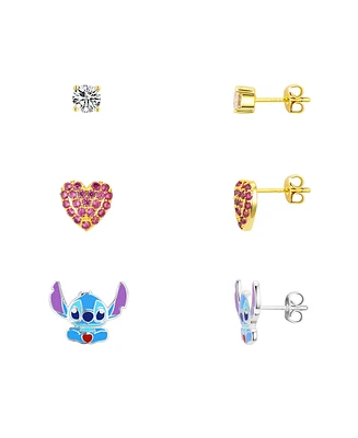 Disney Cubic Zirconia Lilo and Stitch Heart Earring Set