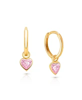 Tiny Blessings Children's 14K Gold Pink Heart Drop Classic 11mm Girls' Huggie Hoop Earrings