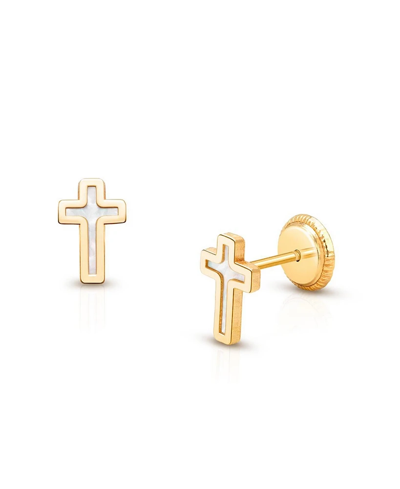Tiny Blessings Children's 14K Gold Genuine Faith Cross Studs Girls' Screw Back Earrings