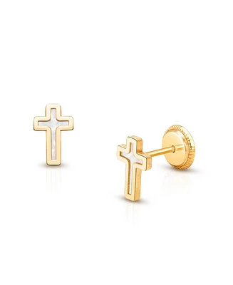 Tiny Blessings Children's 14K Gold Genuine Faith Cross Studs Girls' Screw Back Earrings