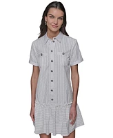 Karl Lagerfeld Paris Women's Embellished Shirred Shirtdress
