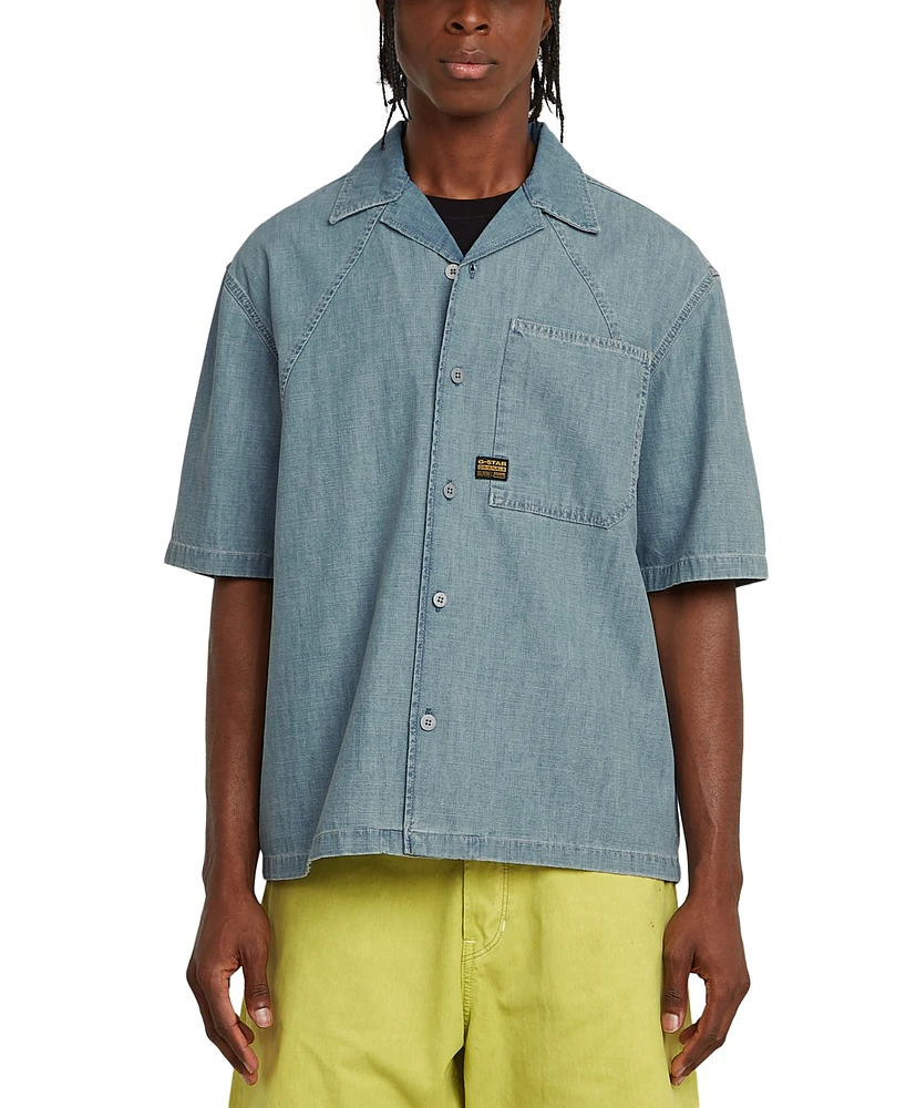 G-Star Raw Men's Relaxed Fit Short Sleeve Chambray Button-Front Camp Shirt