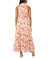 CeCe Women's Printed Tie-Wait Sleeveless Maxi Dress