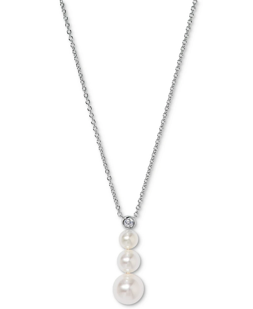 Eliot Danori Silver-Tone Imitation Pearl & Cubic Zirconia Maisie Graduated Pendant Necklace, 16" + 2" extender, Exclusively at Macy's
