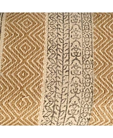 Geometric Upholstered Jute Accent Bench for Entryway or Living Room