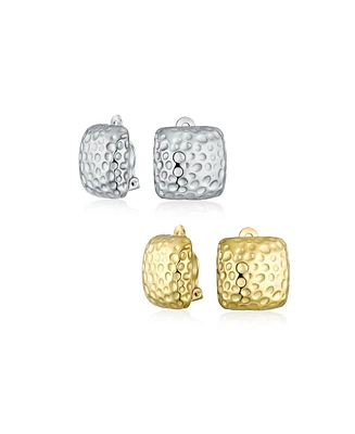 Bling Jewelry Geometric Hammered Square Clip-On Earrings for Non-Pierced Ears Silver Gold