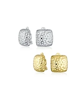 Bling Jewelry Geometric Hammered Square Clip-On Earrings for Non-Pierced Ears Silver Gold