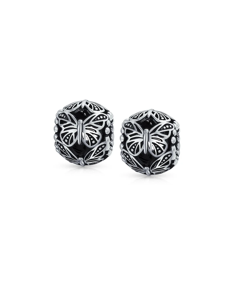 Bling Jewelry Set of 2 Garden Insect Filigree Butterfly Charm Bead Sterling Silver