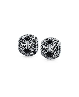 Bling Jewelry Set of 2 Garden Insect Filigree Butterfly Charm Bead Sterling Silver