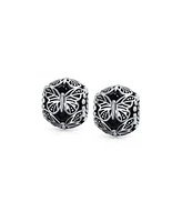 Bling Jewelry Set of 2 Garden Insect Filigree Butterfly Charm Bead Sterling Silver