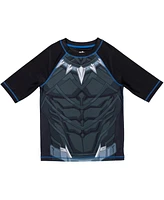 Avengers Boys Black Panther Upf 50+ Rash Guard and Swim Trunks Outfit Set
