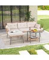 3 Pcs Corner Patio Furniture Cushioned Sofa Set with Small Coffee Table Outdoor