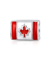 Bling Jewelry Set of 2 Red Enamel Canadian Flag & Maple Leaf Dangle Charm Bead Oxidized Silver