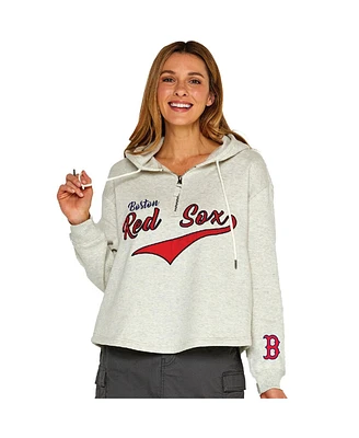 Soft As A Grape Women's Oatmeal Boston Red Sox Fleece Quarter-Zip Hoodie