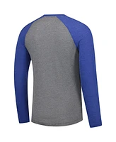 Fanatics Men's Heather Gray/Heather Royal Los Angeles Dodgers Weathered Logo Tri-Blend Raglan Long Sleeve T-Shirt