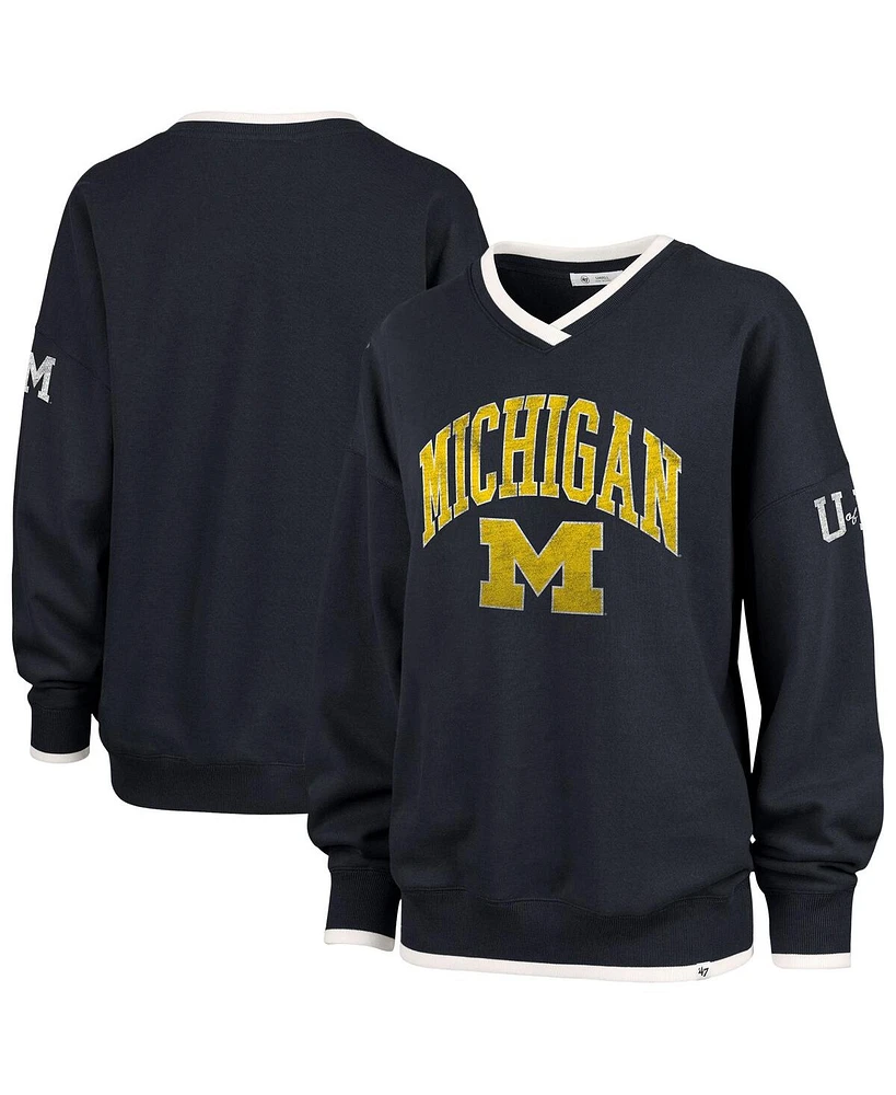 '47 Brand Women's Navy Michigan Wolverines Clubhouse Daze Eighty V-neck Pullover Sweatshirt