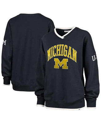 '47 Brand Women's Navy Michigan Wolverines Clubhouse Daze Eighty V-neck Pullover Sweatshirt