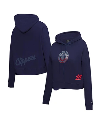 Pro Standard Women's Navy La Clippers Jewels Cropped Pullover Hoodie
