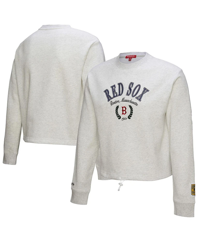 Mitchell & Ness Women's Heather Gray Boston Red Sox Cropped Toggle Pullover Sweatshirt