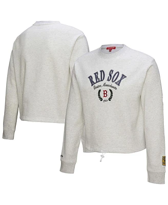 Mitchell & Ness Women's Heather Gray Boston Red Sox Cropped Toggle Pullover Sweatshirt