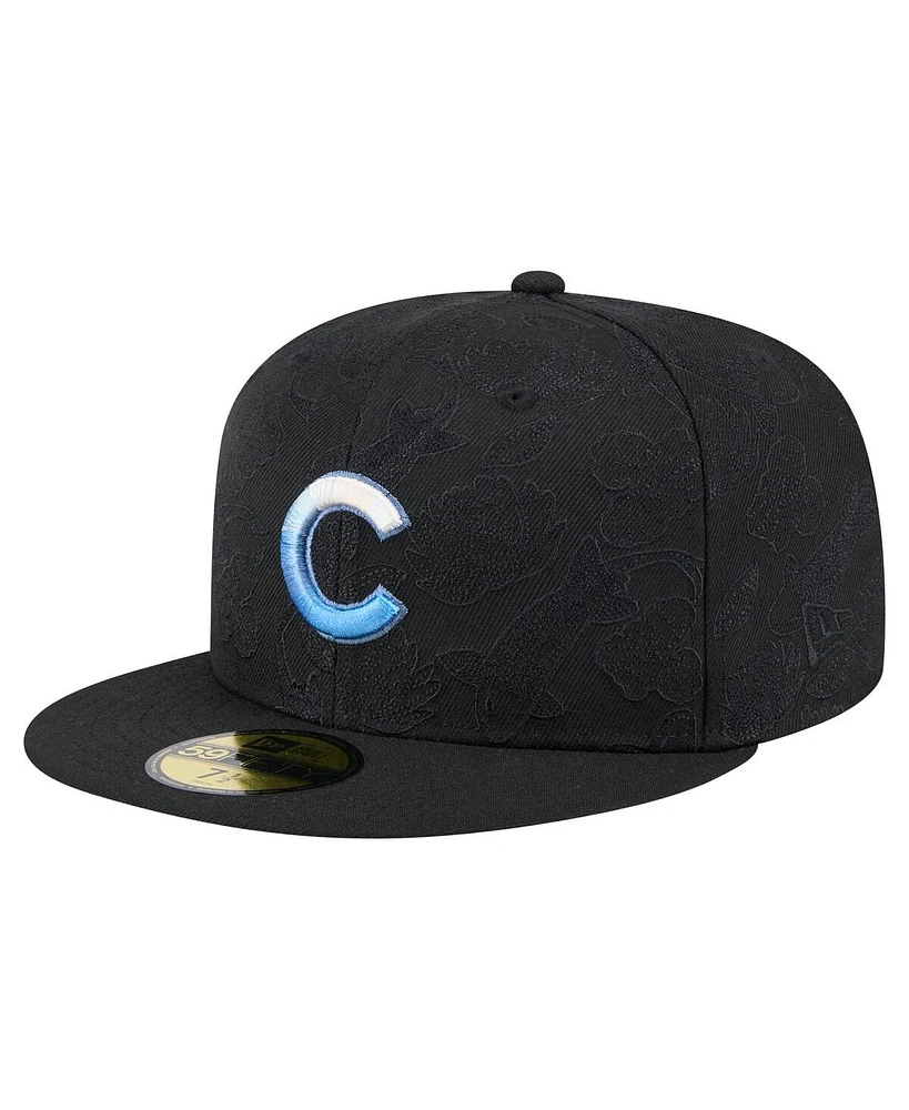 New Era Men's Black Chicago Cubs Tonal Koi 59FIFTY Fitted Hat