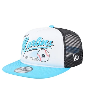 New Era Men's White/Blue Miami Marlins Retro Script Trucker 9FIFTY Snapback Hat