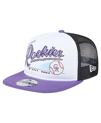 New Era Men's White/Purple Colorado Rockies Retro Script Trucker 9FIFTY Snapback Hat