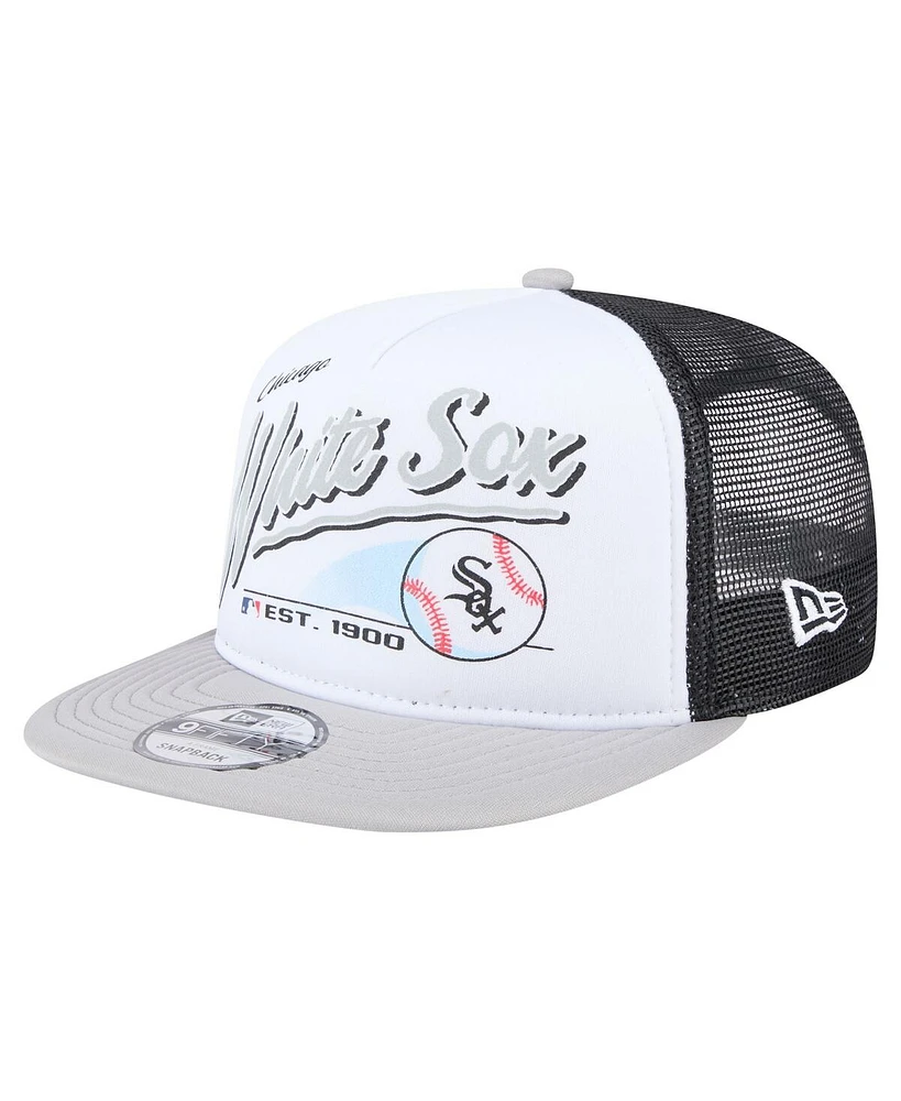 New Era Men's White/Gray Chicago White Sox Retro Script Trucker 9FIFTY Snapback Hat