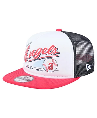 New Era Men's White/Red California Angels Retro Script Trucker 9FIFTY Snapback Hat