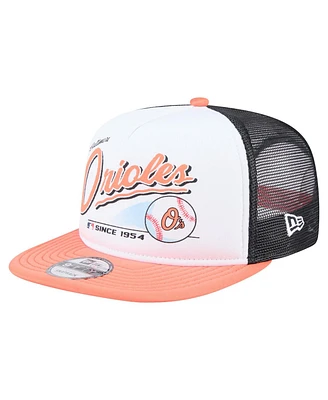New Era Men's White/Orange Baltimore Orioles Retro Script Trucker 9FIFTY Snapback Hat