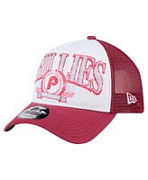 New Era Men's Red Philadelphia Phillies Distressed 9FORTY A-Frame Adjustable Trucker Hat