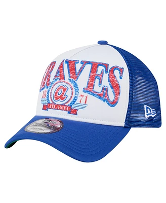 New Era Men's White/Royal Atlanta Braves Trucker A-Frame 9FORTY Adjustable Hat
