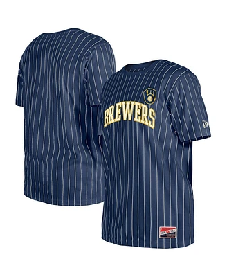 New Era Men's Navy Milwaukee Brewers Throwback Pinstripe T-Shirt