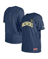 New Era Men's Navy Milwaukee Brewers Throwback Pinstripe T-Shirt